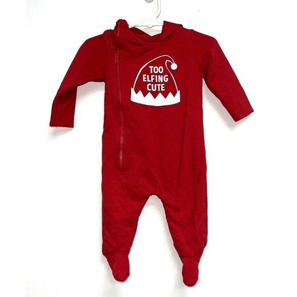Lullaby Lane Baby Hooded Footed 1PC Christmas Elf Outfit 3-6 Too Elfing Cute - Picture 1 of 6